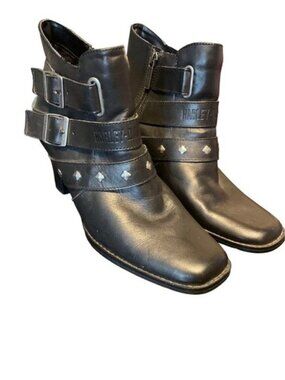 Harley Davidson Bridgit Shootie Black Short Boot Silver Buckles D84507 Sz 9